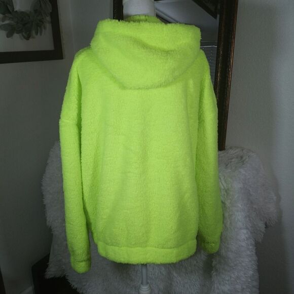 ZENANA NEON LIME SOFT SHERPA HOODED ZIP FRONT JACKET NEW BOUTIQUE ITEM - Picture 4 of 4